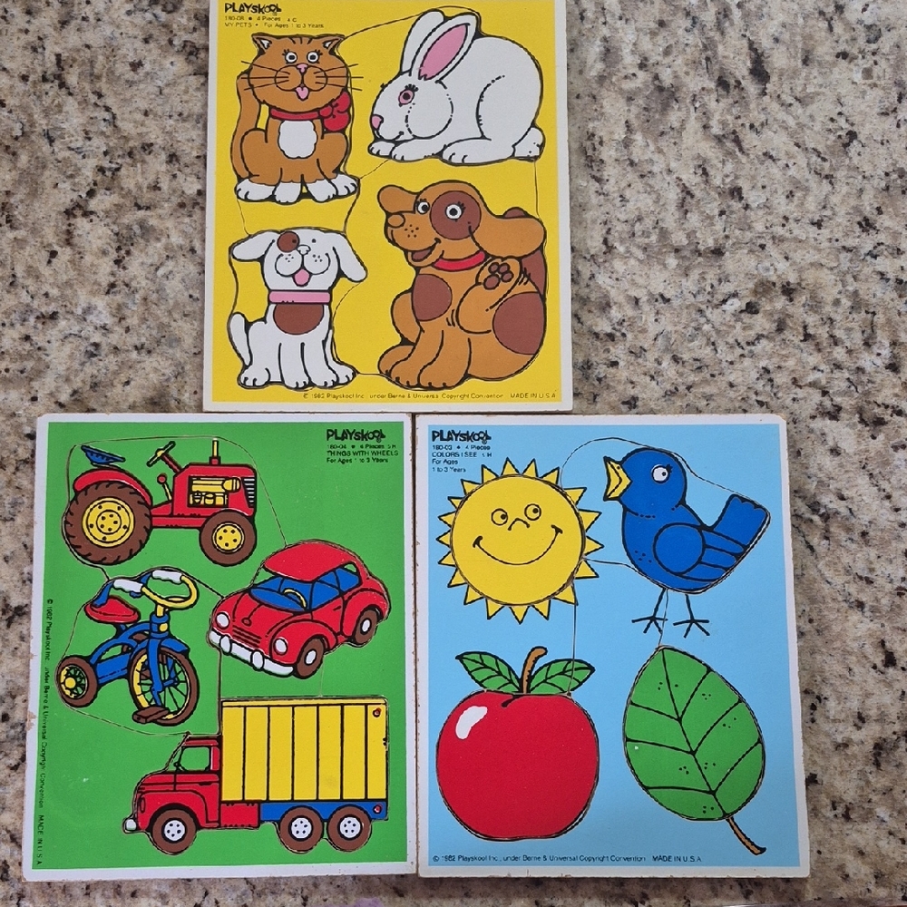 Vintage Playskool Tray Puzzle Set Of 3